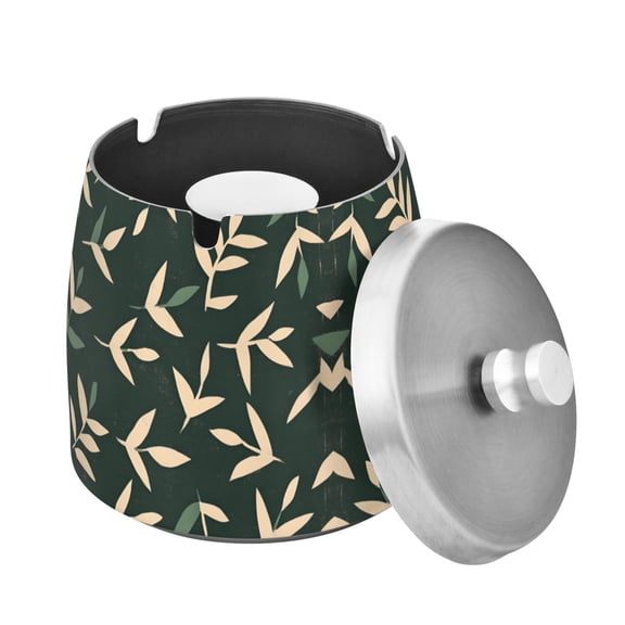 Yayeee Ashtray with Lid for Cigarette Smokeless Stainless Steel Home Ash Holder, Green Leaves