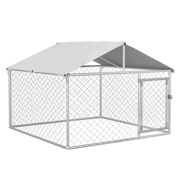 Large Dog Kennel Outdoor, 6.6' x 6.6' Heavy Duty Dog Cage with Waterproof Cover & Chain Link Fence, Secure Lock for Large Breed Dogs