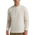 thumbnail image 3 of Iceglad Men Henley Neck Long Sleeve Cotton Linen Shirt Casual Beach Outfit Dress Shirt Beige XL, 3 of 8