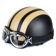 thumbnail image 2 of Casco de moto vintage CHAO cuero negro y amarillo con gafas, 2 of 3
