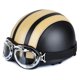 thumbnail image 2 of Casco de moto vintage CHAO cuero negro y amarillo con gafas, 2 of 3