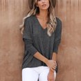 thumbnail image 2 of Mujer Cuello En V Top Manga Larga Color Puro Transpirable Simple Casual Otoño Invierno Jersey Blusas Camisas para Oficina En Casa Negro Gris S, 2 of 7