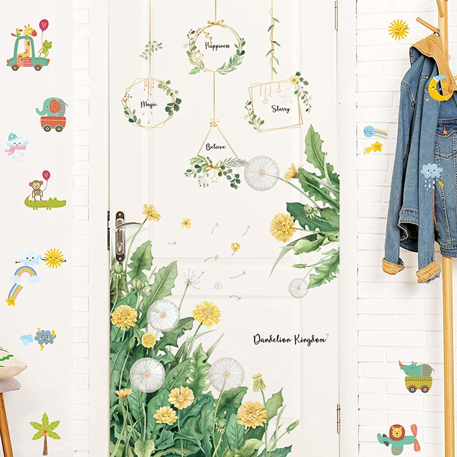 Sunflower Butterfly Wall Decals, Removable 3D Yellow Flower Plants Leaf