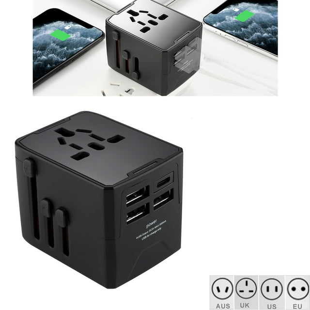 Adaptador de viaje universal. Cargador de pared internacional. Adaptador de enchufe de CA con alimentación inteligente de 3,5 A y tipo C para EE. UU., UE, Reino Unido y Australia.