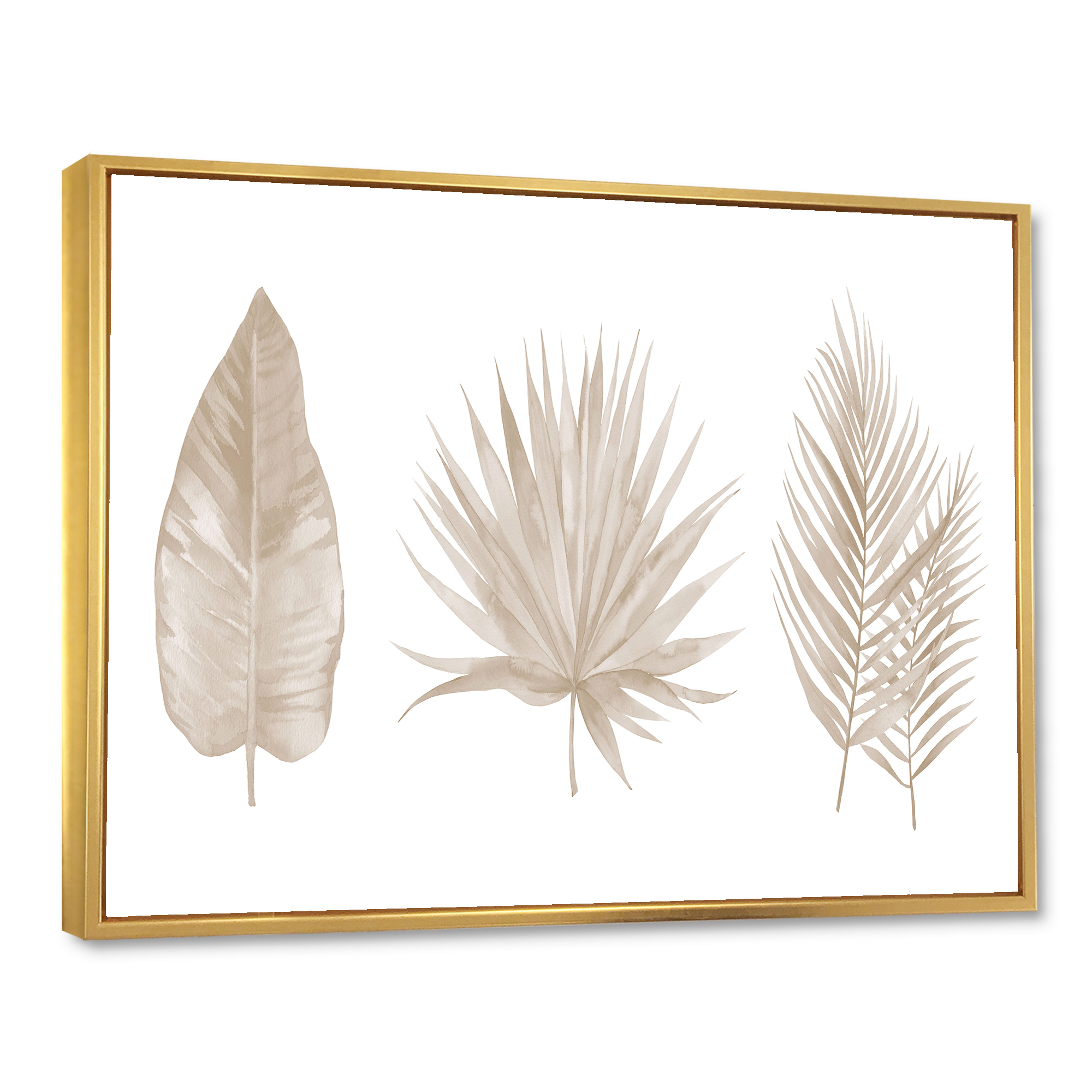 Designart 'Tropical Beiges Leaves On White' Traditional Framed Canvas Wall Art Print