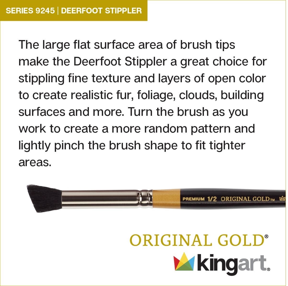 Original Gold&reg; 9245 Russian Fitch Deerfoot Stippler Series, Set of 4 Sizes (1/8, 1/4, 3/8, 1/2)