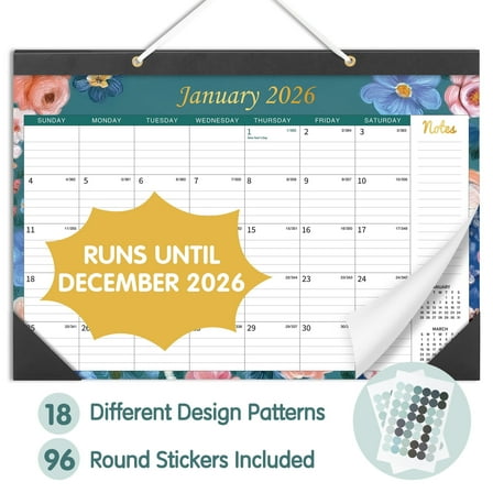 Deli  2026 Desk Calendar 18 Monthly 17 x 12" Desktop/Wall Calendar, Thick Paper with Julian Dates and Block for Home School Office
