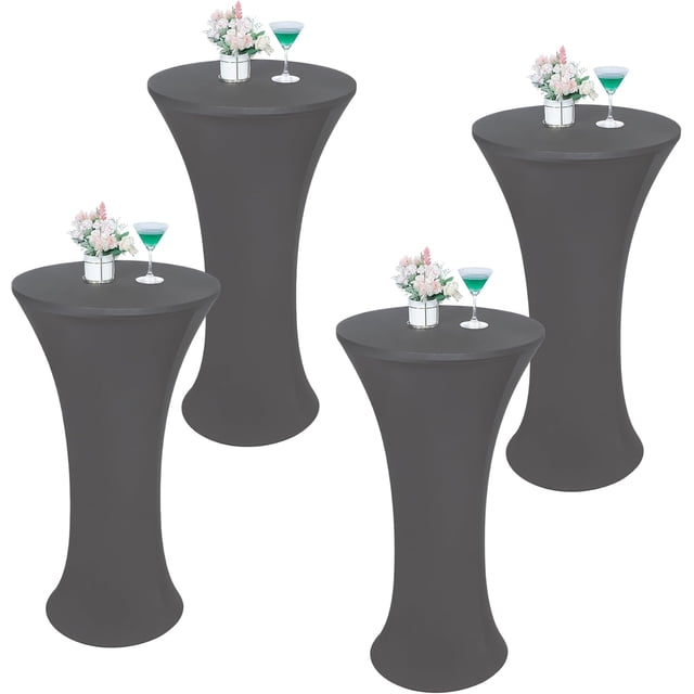 4 Pcs Nappe de Cocktail Ronde Grise 24x43 Pouces Ajustée Extensible Haute Housse de Table de Cocktail pour Banquet Bar Fête Pub Mariage Intérieur Extérieur