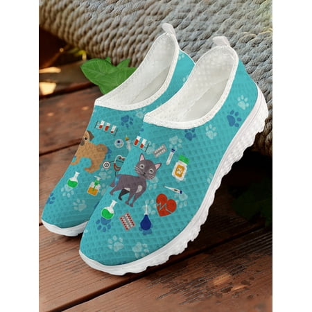 Cute Cartoon Pug/Kitten Print Ladies Loafers Comfortable And Breathable Summer Shoes Dog Paw Print Shoes Flats