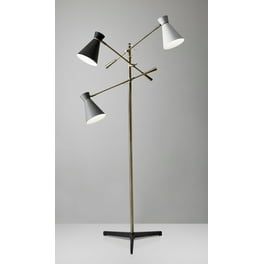 Three Arm Adjustable Floor Lamp In Brass Metal With Grey Black And White Shades Three Arm Adjustable Floor Lamp In Brass Metal With Grey Black And White Shades