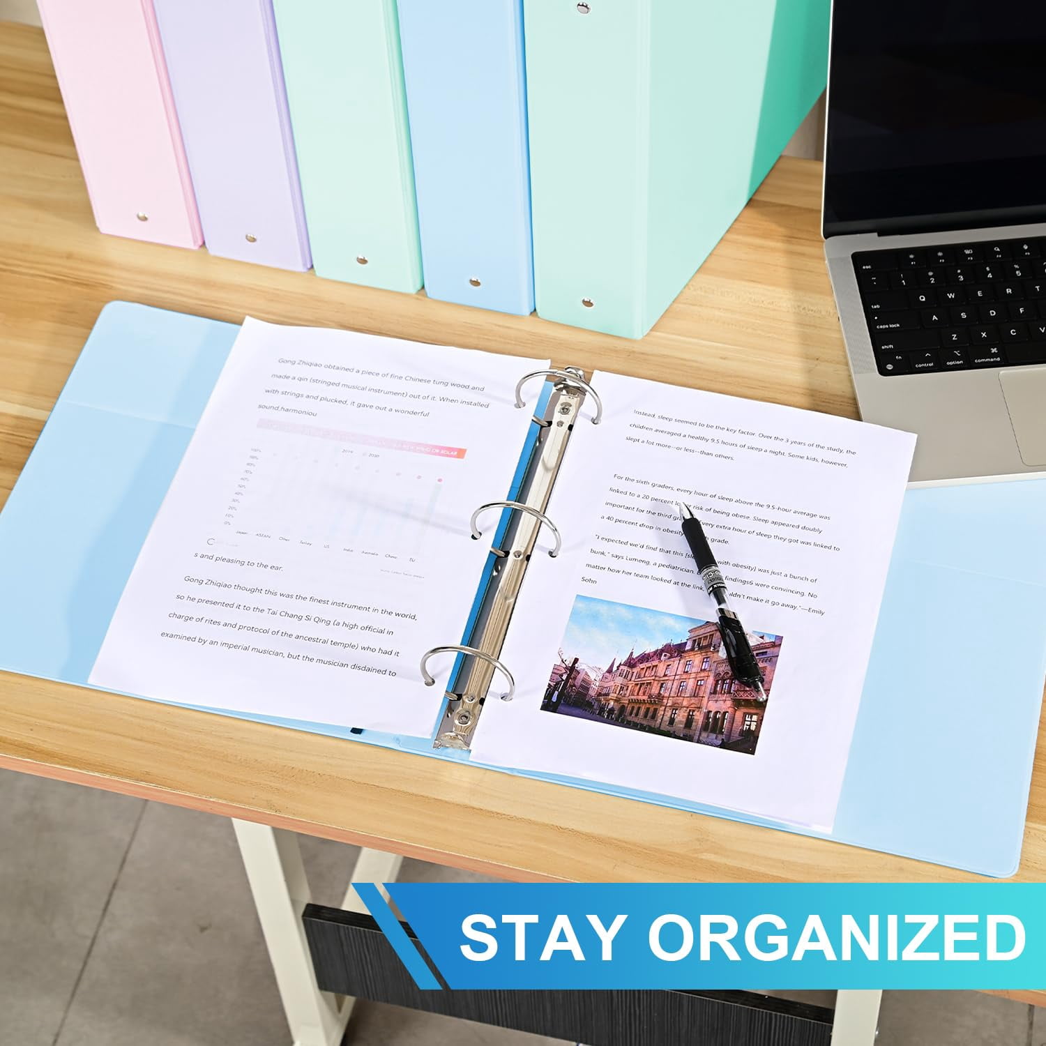 2 inch  Binders 3 Ring Notebooks Round Ring View Binder O-Ring 450 Sheets of Letter Size Paper Organizer with Pockets 4-Pack Assorted Color