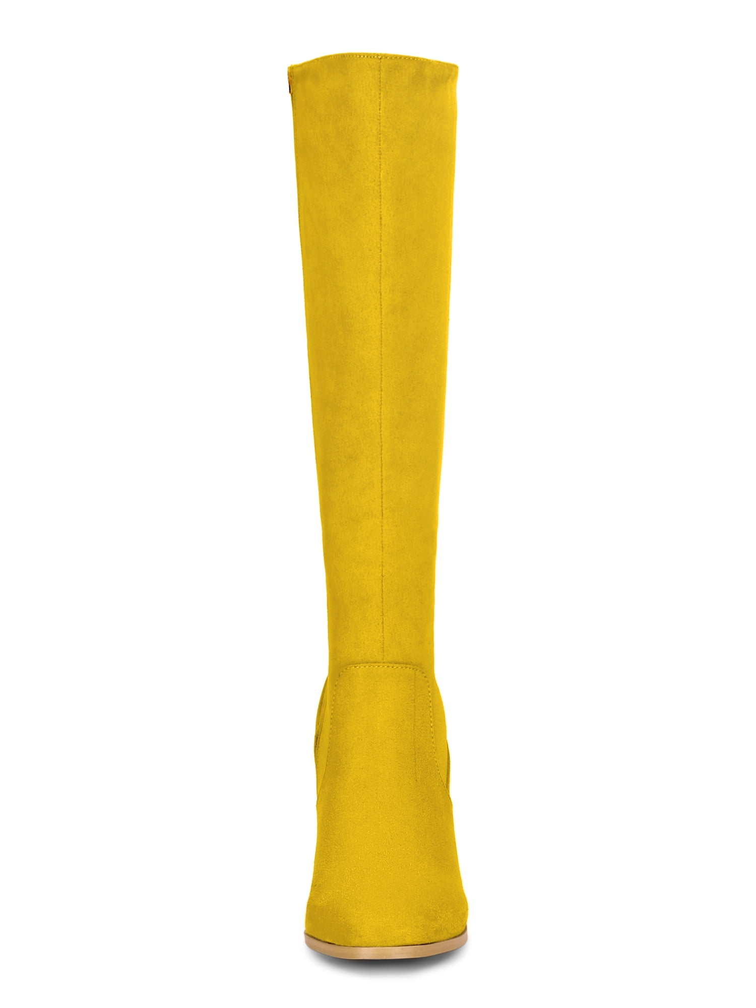 DARING DIVA Women's Stylish Side Zipper Chunky Heel Knee High Boots Yellow 10