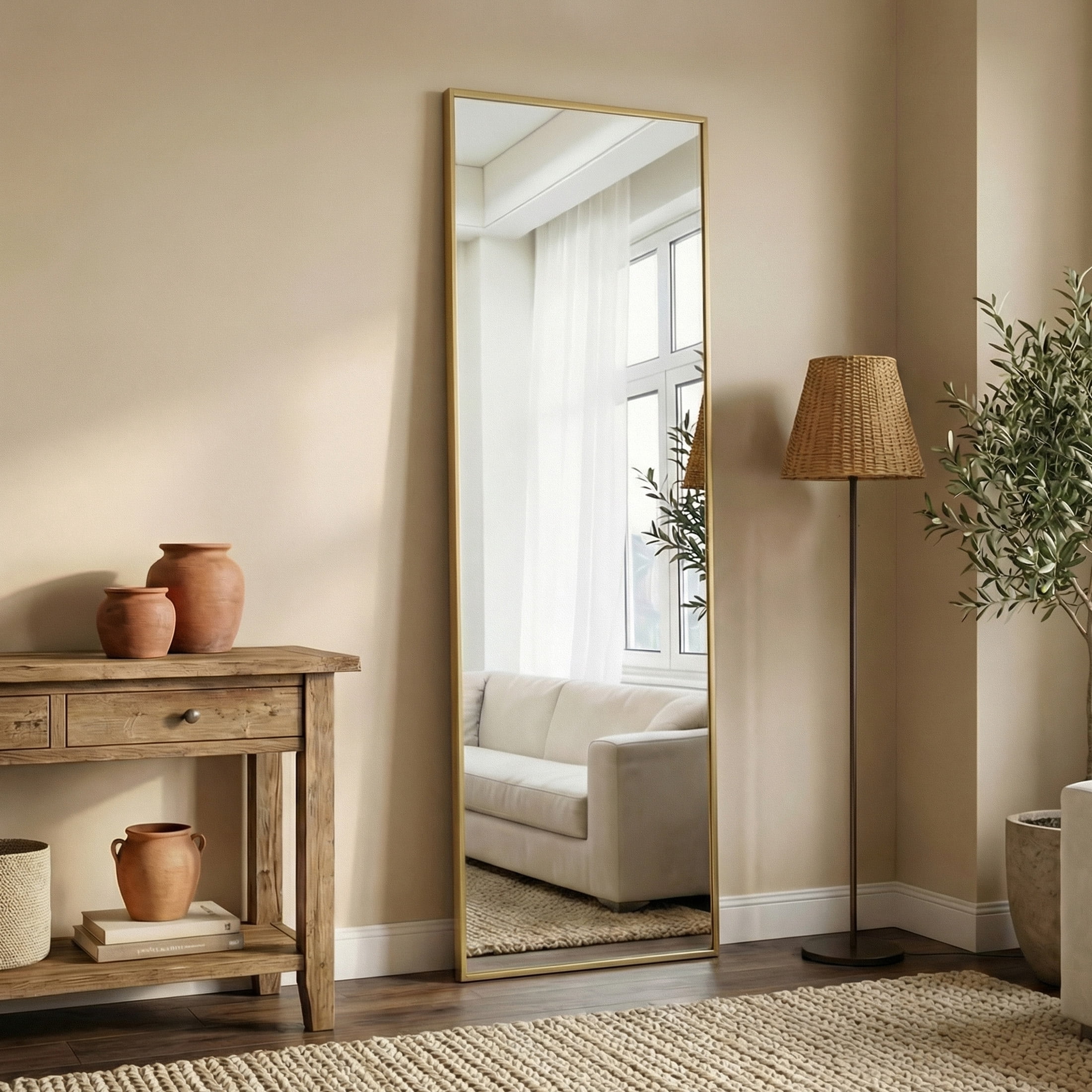 EDX 47''x14'' Door Hanging Mirror Rectangle Full Body Length, Wall Mounted Aluminum Alloy Frame Dressing Make-up Mirror, Space-Saving for Entryway Bedroom Bathroom Living Room Gold
