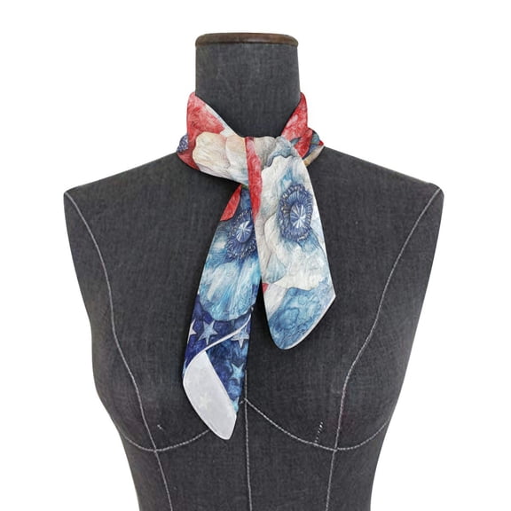 Wobogo American Flag Flowers Square Scarf 23.62 x 23.62 In Lightweight Polyester Silk-Feel Neck Scarf for Women Fashion Head Scarf Hair Wrap Bandana