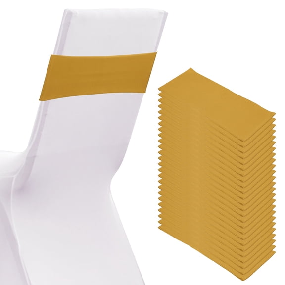 Uxcell Premium Spandex Chair Sashes Bows 25 Pcs Elastic Stretch Chair Cover Band Ties with Slider Buckle Old Gold