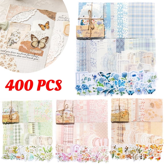 400 Sheets Scrapbook Papers Journaling Stickers Scrapbooking Supplies Kit Junk Journal Supplies Floral Decorative Craft Stickers