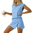 thumbnail image 4 of Women's Casual Tracksuit Outfit 2 Piece Matching Set Sleeveless Half Zip Polo Shirt and Wrap Skort Athletic Lounge Outfits Light Blue, 4 of 8