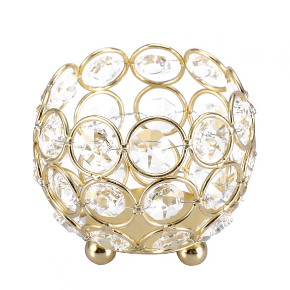 Crystal Tea Light Candle Holders Wedding Party Home Decor coffee table decoration Holiday Present, Candle Excluded [diameter 8cm-golden]