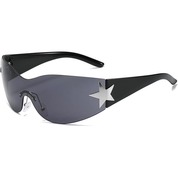Koudindg Sunglasses for Women Men, 2000s Fashion Shield Wrap Around Y2K Glasses Rimless Oversized One Piece Lenses