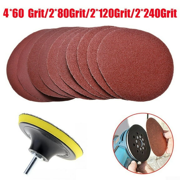 UHUSE 10pc Mixed Grit Hook & Loop 125mm Sanding Discs With Backing Pad & Drill Adaptor