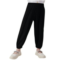 Plebaso Boys Girls Cotton Pants Casual Baggy Jogger Pants Elastic Waist Solid Color Kids Long Bloomers