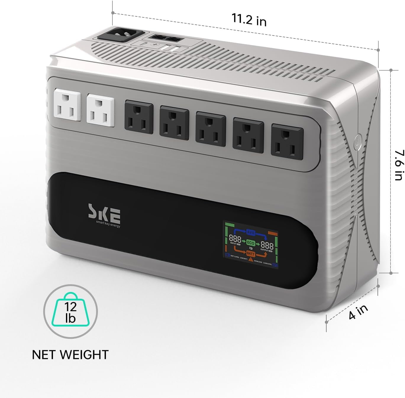 UPS Battery Backup and Surge Protector 7 Outlets, LCD Display Uninterruptible Power Supply for Computer