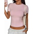 thumbnail image 2 of Gynyvoja Short Sleeve Shirts for Women Round Neck Basic Double Lined Tees Fitted Y2k Crop Tops Pink XL, 2 of 9