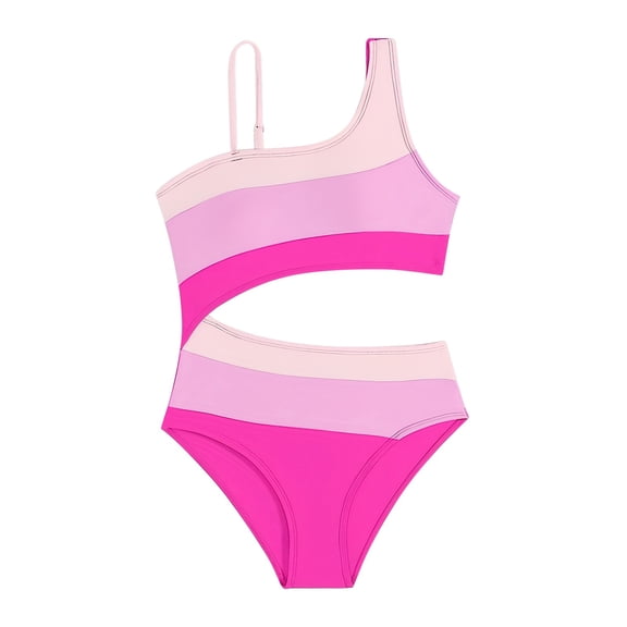 Coerni Kids Girls Two Pieces Swimsuit Color Block Stripe Swimwear Summer Beach Bathing Suit Workout Athletic Rainbow Tankini Set