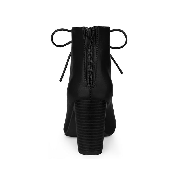 Lace Up Black Open Toe Booties Block Heel Perphy Women's Peep Toe