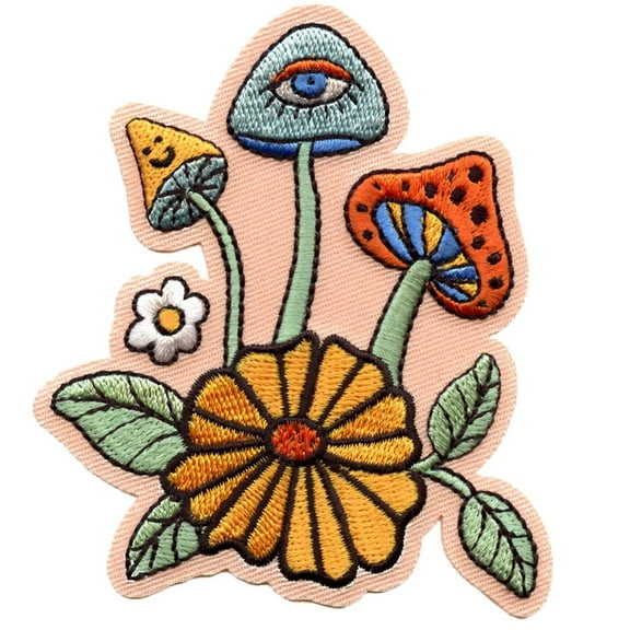 70's Mushroom Bunch Patch Hippie Colorful Plant Embroidered Iron On