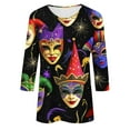 thumbnail image 5 of RKSTN Mardi Gras 3/4 Sleeve T Shirts for Women Top Oversized Crewneck Carnival Mask Print 3/4 Length Sleeve Shirt Womens Casual Round Neck Mask Tuesday Carnival Party Three Quarter Sleeve Tee Shirt, 5 of 5