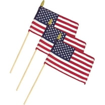 Super Tough American Flag | 1x1.5 FT Outdoor USA Flag | 30" Durable Wooden Stick with Spear Tip & Embroidered Stars | 12x18 in Premium Durable Polyester US Stick Flag | All-Weather Flag | 3 Pack