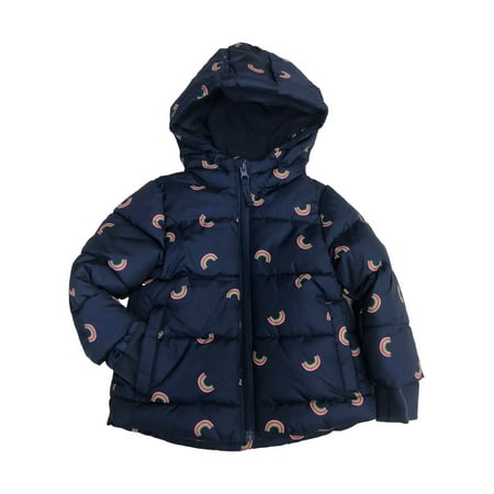 Infant & Toddler Girls Blue Rainbow Print Hooded Ski Jacket Puffer Coat 4T