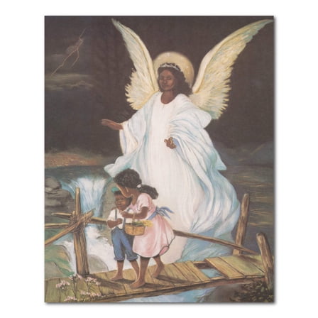Guardian Angel With Children On Bridge African American Black Religious Wall Picture Art Print 16x20"