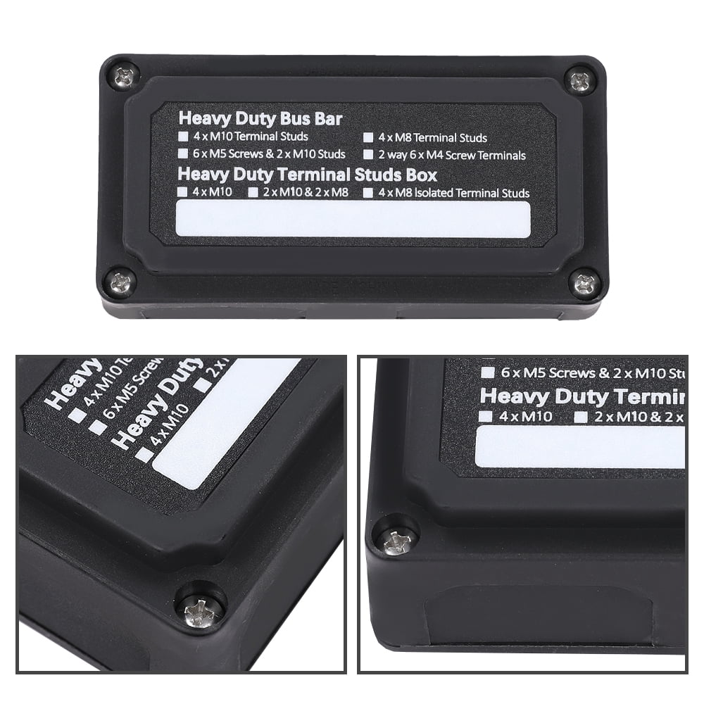 CROSSDESIGN 12 Terminal Ground Power Distribution Junction Block Kit Heavy Duty Bus Bar 12V Black