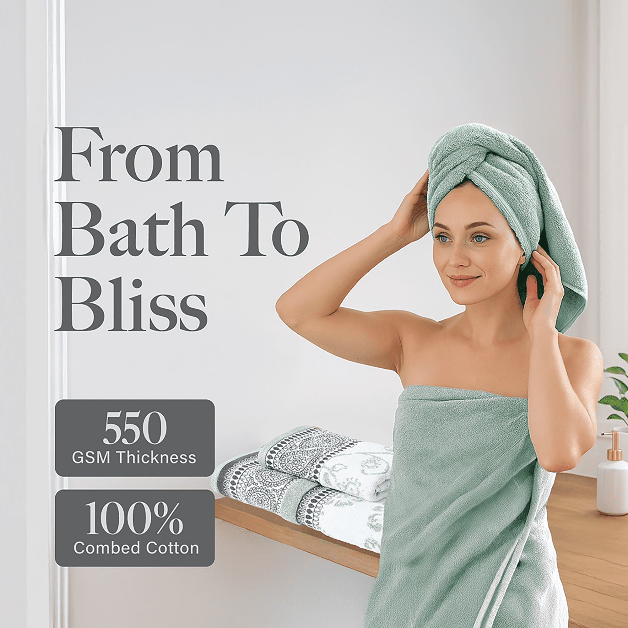 Modern Threads Ophelia 6-Piece Cotton Adult Bath Towel Set, Dark Sage