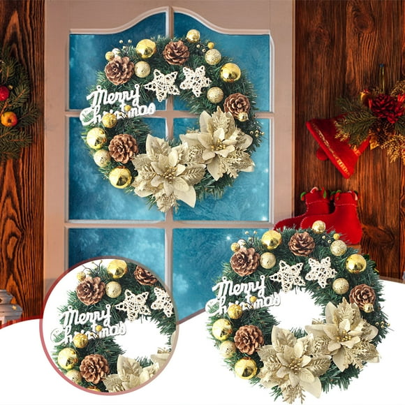 IBaodan Couronnes de Noël Massives avec Boules et Fleurs en Plastique Guirlande de Noël Décorations d'Hiver pour Porte d'Entrée Cadeaux