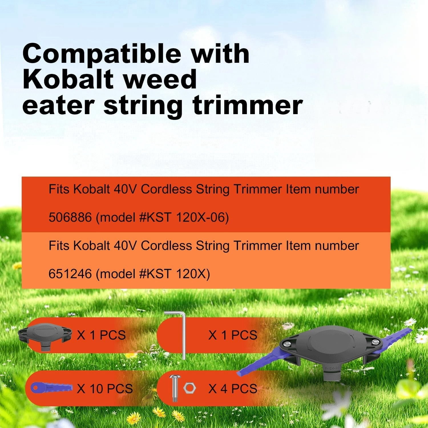 KST120X Trimmer Blade and Cover Caps Kit Fit for Kobalt KST120X-06 KST2040-06 and Kobalt 40v Max Dual-Line Trimmer Include 8 Quickload Blades+4 Screws +1 Trimmer Head