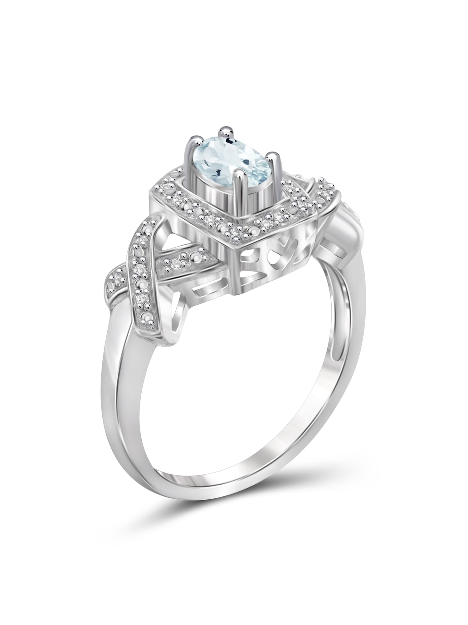JewelersClub Aquamarine Ring Birthstone Jewelry – 0.45 Carat Aquamarine 0.925 Sterling Silver Ring Jewelry with White Diamond Accent – Gemstone Rings with Hypoallergenic 0.925 Sterling Silver Band