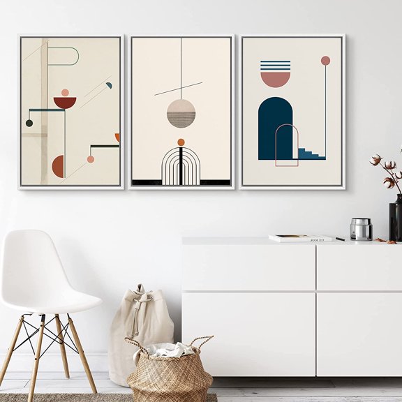 PixonSign Framed Wall Art Print Set Gold, Gray and Black Stained Glass Geometric Shapes Illustrations Modern Art Chic Dramatic Multicolor Dark Boho Decor for Living Room, Bedroom - 16"x24"x3 White