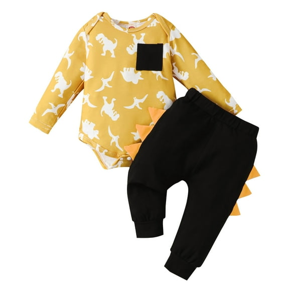 adviicd Baby Boy Outfits Winter Baby Boy Clothes New to The Letter Print Romper  Pants 2PCS Outfit (Yellow,0-6 Months)