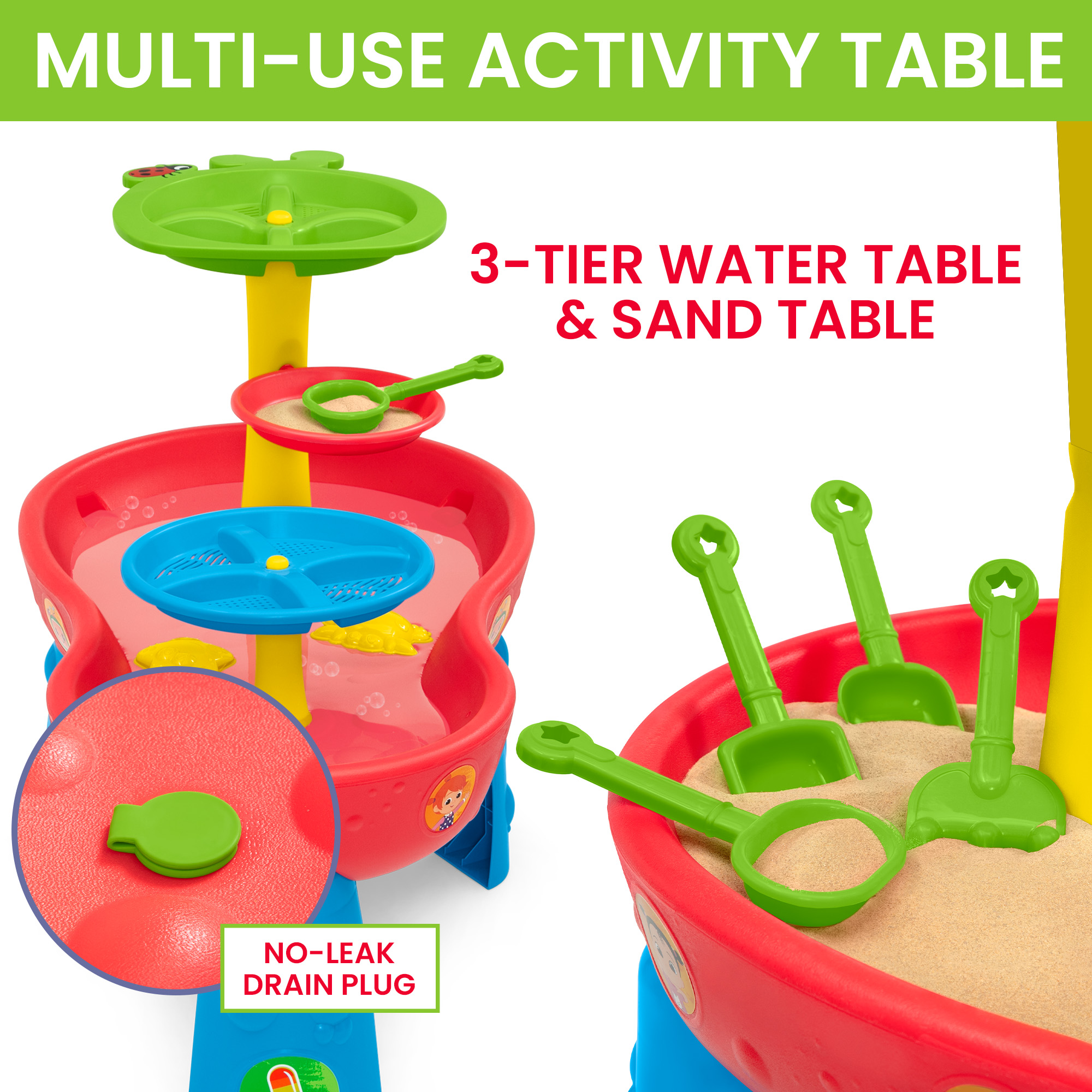 CoComelon Water Table by Delta Children- 3-Tier Water Play Table with 9-Piece Toy Set - Water Sensory Table + Summer Beach Toys for Outside Backyard for Toddlers Ages 2+, Blue