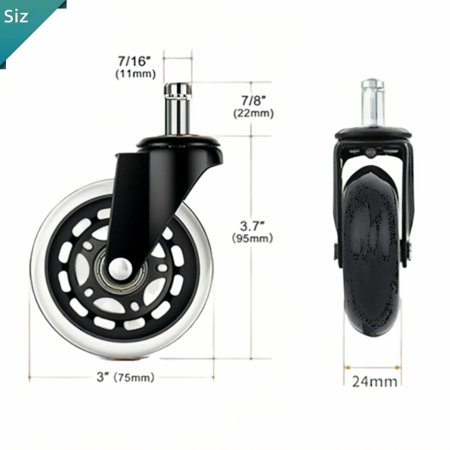 Office Chair Wheels Replacement,Rubber Wheels Universal,Fit 3" Chair Casters Incredibly Smooth & Quiet Casters Heavy Duty Chair Wheels,Fits 98% Chair,Caster Set of 5