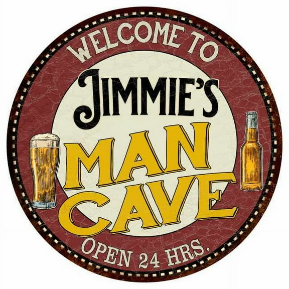 Jimmie's Man Cave 14" Round Metal Sign Kitchen Bar Wall Decor 100140035304
