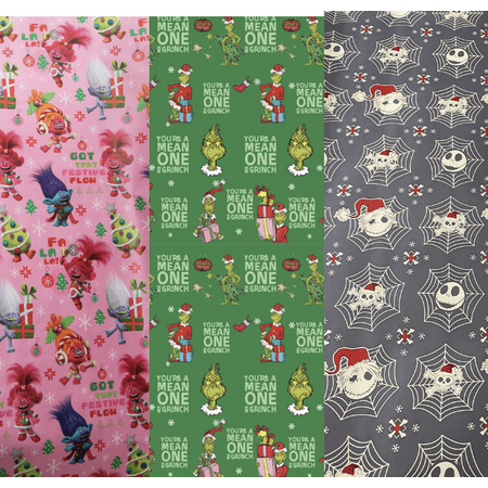 The Grinch, Trolls, and Nightmare Before Christmas Holiday Wrapping Paper 3 rolls!!