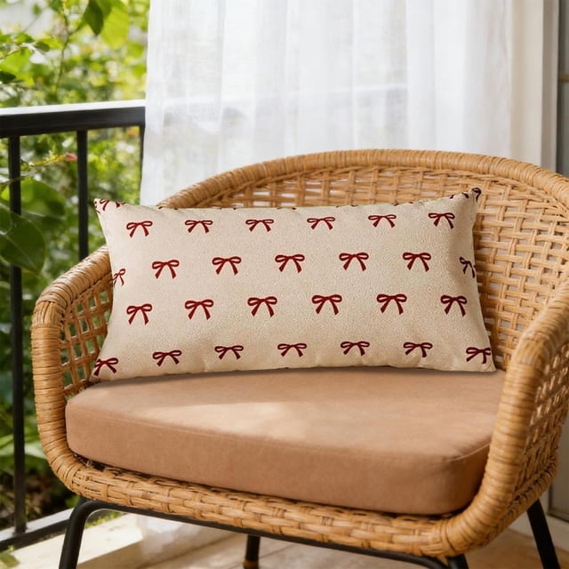 Double-Sided Bow Decorative Pillow Cover for Couch, 30x50cm Rectangular Fall Thanksgiving Home Decor, Reversible Flocked Detachable Pillow Case for Sofa Living Room