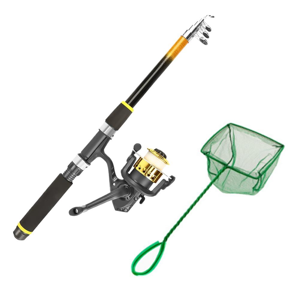 Complete Fishing Starter Kit with 2.1m Telescopic Rod Reel Lures Net and Carry Bag for Beginners