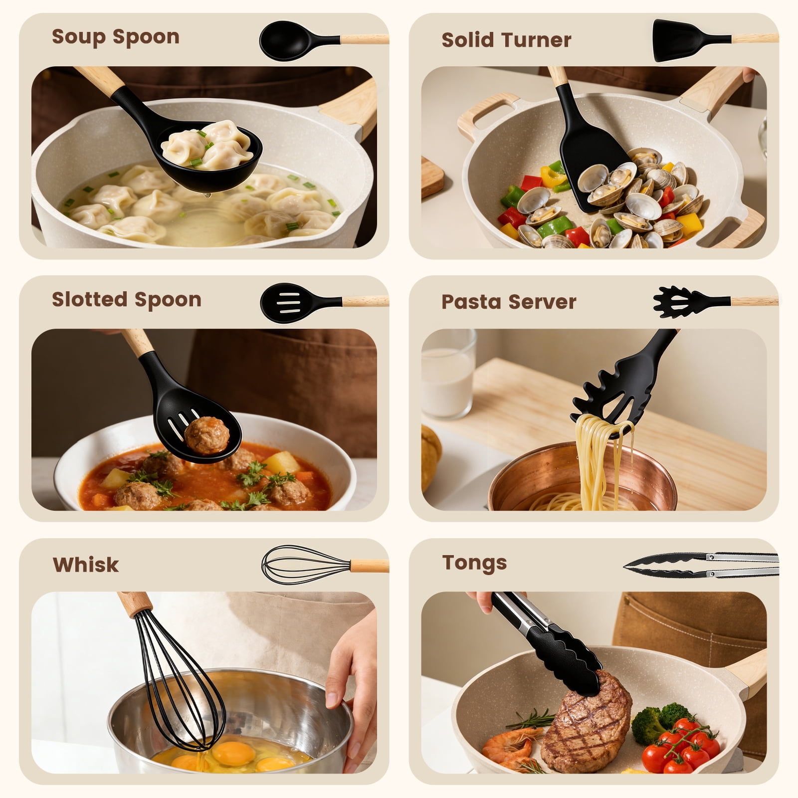 Silicone Cooking Utensils Set, Kitchen Utensils Set 38 Pcs for Cooking, Nonstick Kitchen Utensils Cookware Set Spatula Set, Black