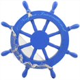 thumbnail image 4 of Nautical Blue Ship Wheel Antique Vintage Style With Rivets & Mediterranean Fishing Net Styled With Black Spots Graffiti Art | Maritime Captains Ocean & Sea Gifts & Wall Sculptures (30 Inches), 4 of 4