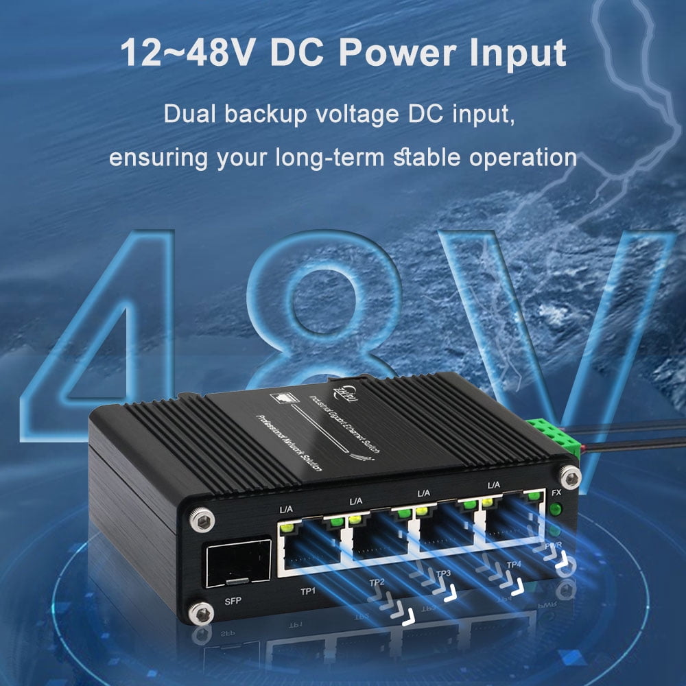 Industrial 4-Port 10/100/1000Mbps Gigabit Switch with SFP Slot, 5-Port Ethernet Switch Supporting Din-Rail, 10 Gbps Switching Capacity, Plug & Play